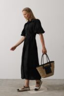 Embroidered Dress With Balloon Sleeve Belt - Brand: Reyon - Women's Clothing Wholesale - Globality Store