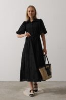 Embroidered Dress With Balloon Sleeve Belt - Brand: Reyon - Women's Clothing Wholesale - Globality Store