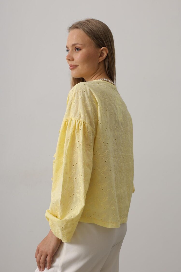 Heart Detailed Tie Embroidered Blouse