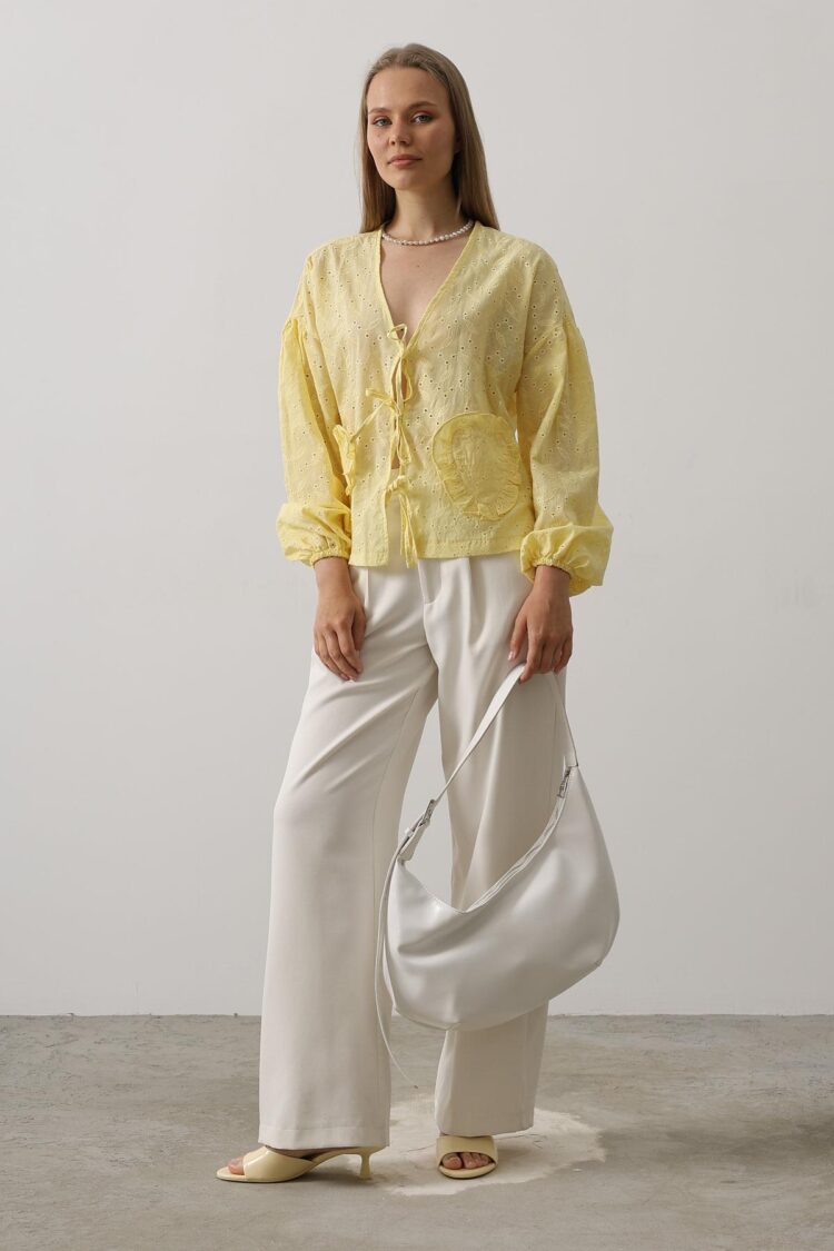 Heart Detailed Tie Embroidered Blouse - Brand: Reyon - Women's Clothing Wholesale - Globality Store