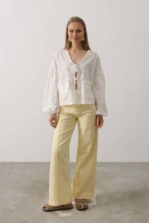 Heart Detailed Tie Embroidered Blouse - Brand: Reyon - Women's Clothing Wholesale - Globality Store