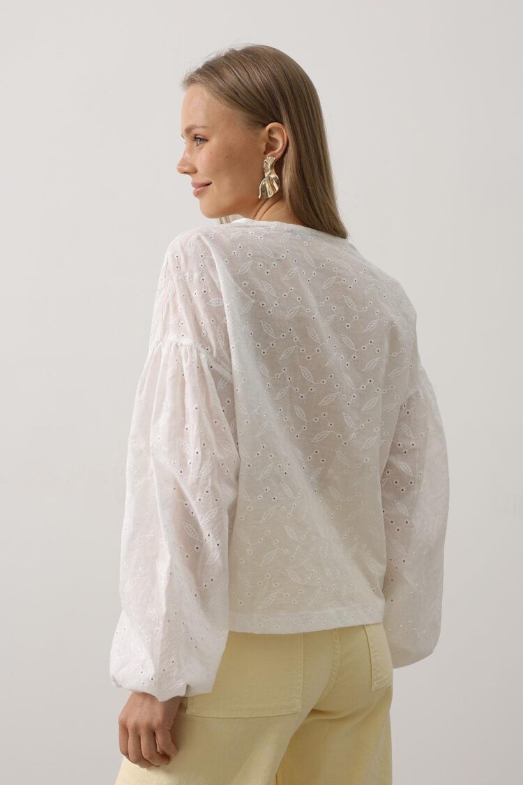 Heart Detailed Tie Embroidered Blouse