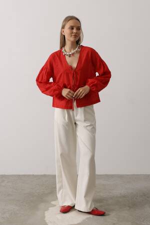 Heart Detailed Tie Embroidered Blouse - Brand: Reyon - Women's Clothing Wholesale - Globality Store