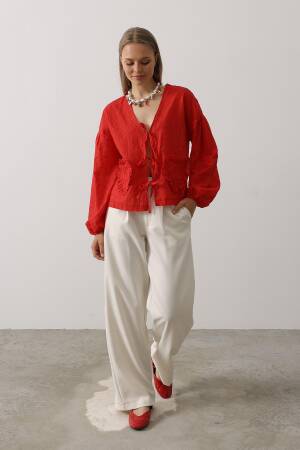 Heart Detailed Tie Embroidered Blouse - Brand: Reyon - Women's Clothing Wholesale - Globality Store
