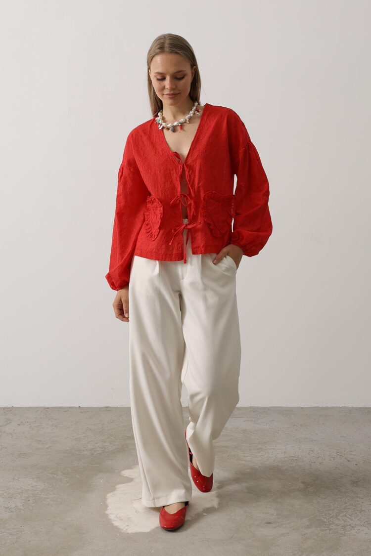 Heart Detailed Tie Embroidered Blouse - Brand: Reyon - Women's Clothing Wholesale - Globality Store