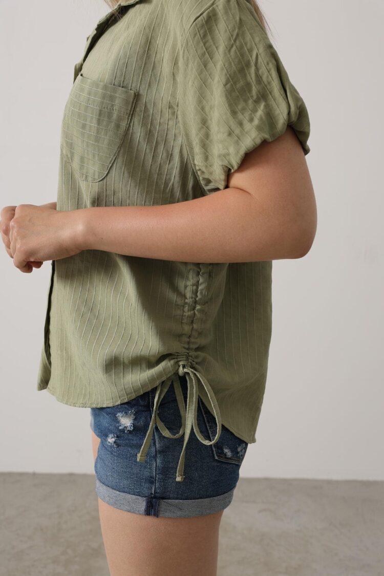 Side Drawstring Short Balloon Sleeve Shirt