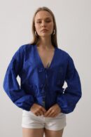Heart Detailed Tie Embroidered Blouse - Saks - Brand: Reyon - Women's Clothing Wholesale - Globality Store