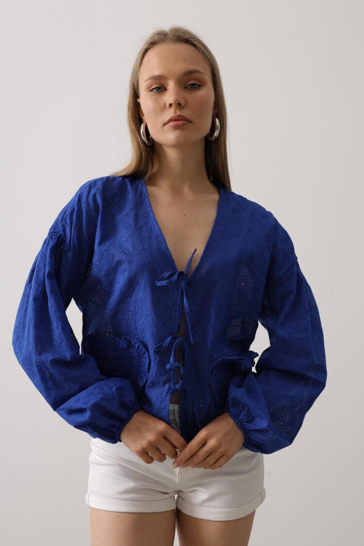 Heart Detailed Tie Embroidered Blouse - Saks