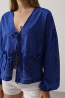 Heart Detailed Tie Embroidered Blouse - Saks - Brand: Reyon - Women's Clothing Wholesale - Globality Store