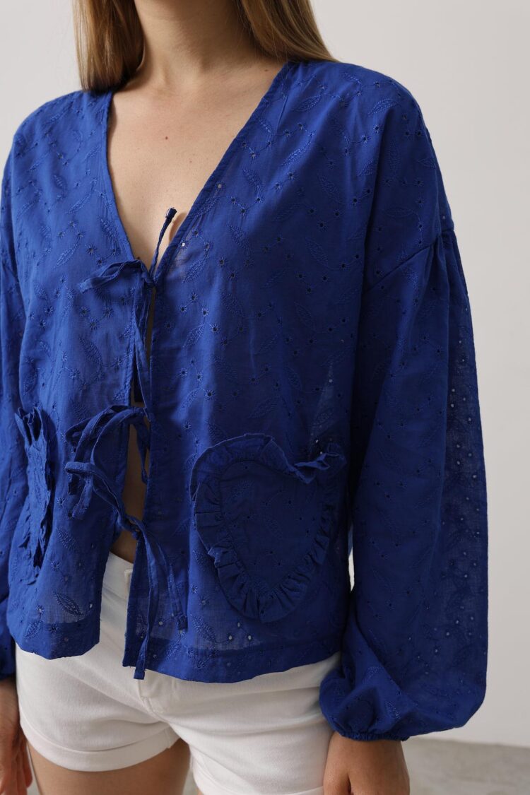 Heart Detailed Tie Embroidered Blouse - Saks