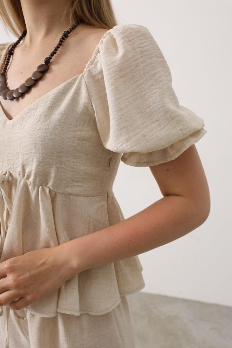 Half Balloon Sleeve Set With Bow
