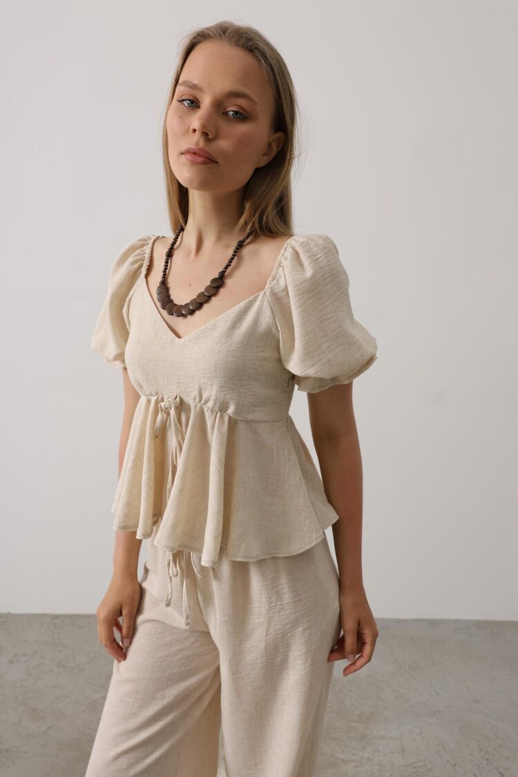 Half Balloon Sleeve Set With Bow