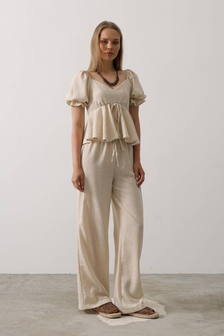 Half Balloon Sleeve Set With Bow