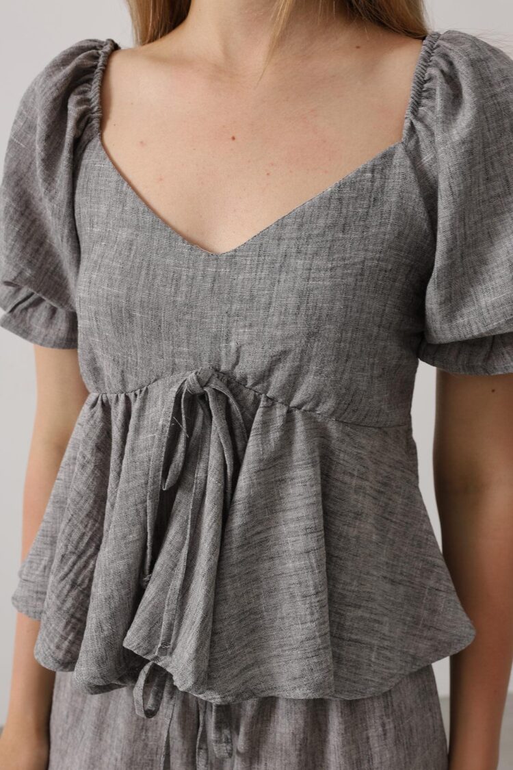 Half Balloon Sleeve Set With Bow