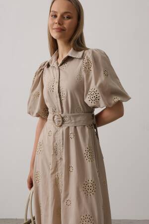 Embroidered Dress With Balloon Sleeve Belt - Brand: Reyon - Women's Clothing Wholesale - Globality Store
