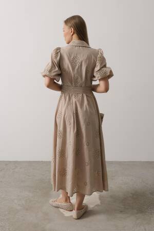 Embroidered Dress With Balloon Sleeve Belt - Brand: Reyon - Women's Clothing Wholesale - Globality Store
