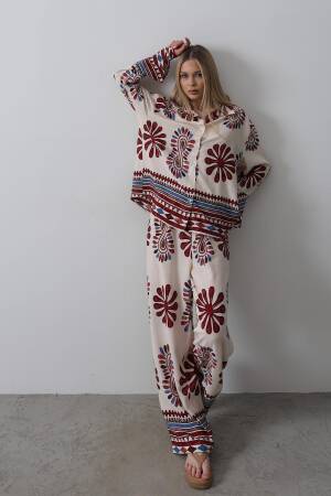 Patterned Sleeves Ruffle Trousers Suit - Brand: Reyon - Women's Clothing Wholesale - Globality Store