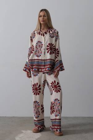 Patterned Sleeves Ruffle Trousers Suit - Brand: Reyon - Women's Clothing Wholesale - Globality Store