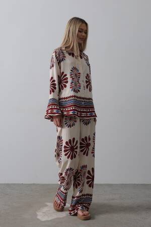 Patterned Sleeves Ruffle Trousers Suit - Brand: Reyon - Women's Clothing Wholesale - Globality Store