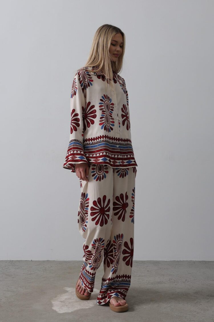 Patterned Sleeves Ruffle Trousers Suit