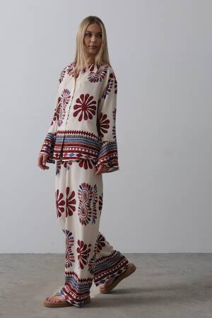 Patterned Sleeves Ruffle Trousers Suit - Brand: Reyon - Women's Clothing Wholesale - Globality Store