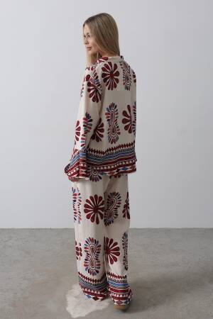 Patterned Sleeves Ruffle Trousers Suit - Brand: Reyon - Women's Clothing Wholesale - Globality Store