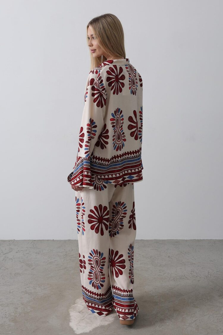Patterned Sleeves Ruffle Trousers Suit
