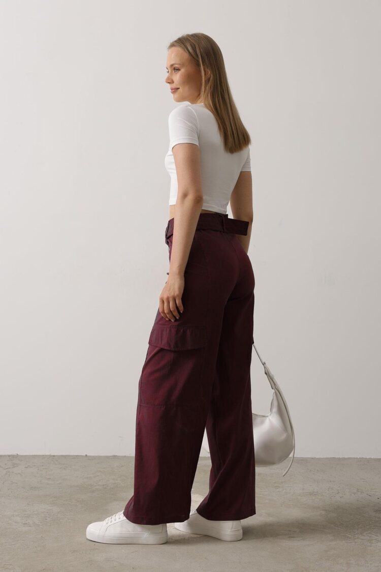 Belted Cargo Pants - Burgundy