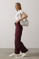 Belted Cargo Pants - Burgundy - Brand: Reyon - Women's Clothing Wholesale - Globality Store