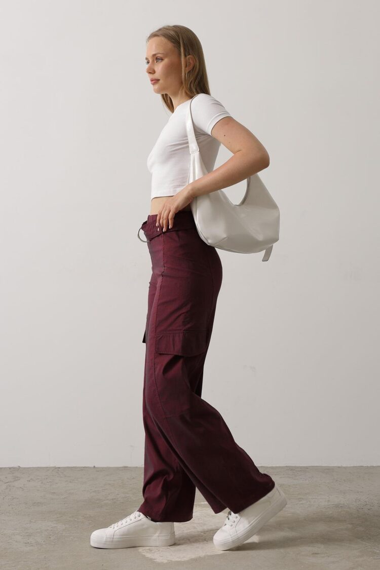 Belted Cargo Pants - Burgundy