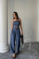 Tencel Crop Blouse With Strap - Shalvar Pants Tk - Brand: Ello - Women's Clothing Wholesale - Globality Store