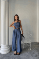 Tencel Crop Blouse With Strap - Shalvar Pants Tk - Brand: Ello - Women's Clothing Wholesale - Globality Store