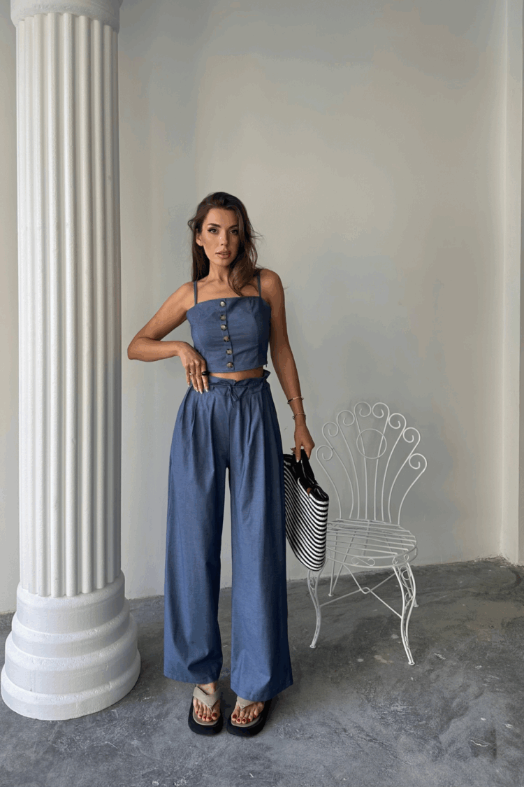 Tencel Crop Blouse With Strap - Shalvar Pants Tk