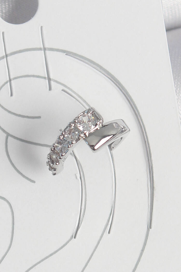 Brass Silver Color Zircon Stone Women's Cartilage Earrings - Brand: Ebijuteri - Women's Clothing Wholesale - Globality Store