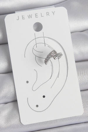 Brass Silver Color Zircon Stone Women's Cartilage Earrings - Brand: Ebijuteri - Women's Clothing Wholesale - Globality Store