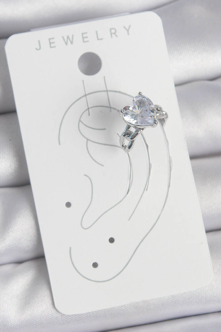 Brass Silver Color Zircon Stone Heart Model Female Cartilage Earrings
