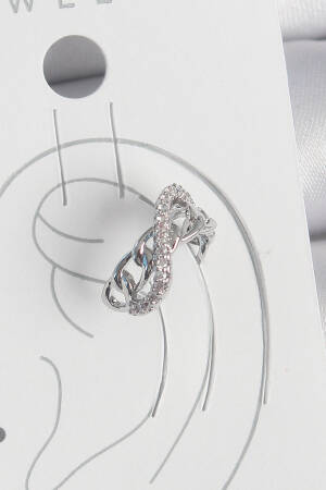 Brass Silver Color Zircon Stone Chain Infinity Model Women Cartilage Earrings - Brand: Ebijuteri - Women's Clothing Wholesale - Globality Store