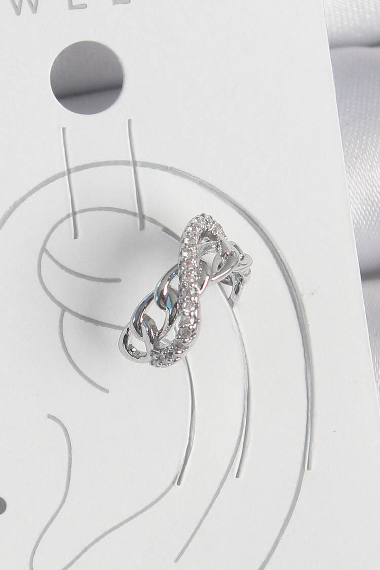 Brass Silver Color Zircon Stone Chain Infinity Model Women Cartilage Earrings - Brand: Ebijuteri - Women's Clothing Wholesale - Globality Store
