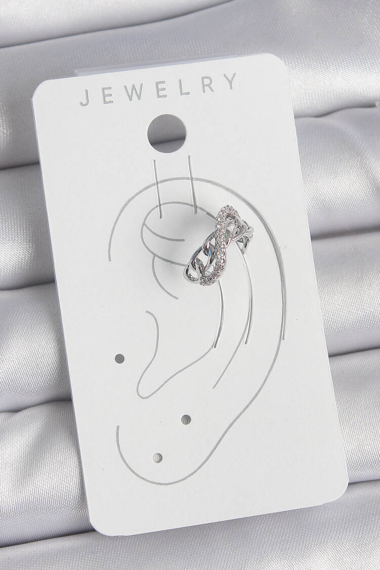 Brass Silver Color Zircon Stone Chain Infinity Model Women Cartilage Earrings