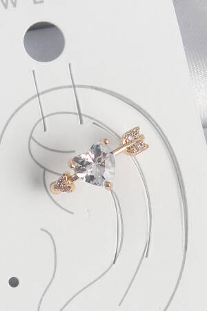 Brass Gold Color Zircon Stone Heart Arrow Pattern Women's Cartilage Earrings - Brand: Ebijuteri - Women's Clothing Wholesale - Globality Store