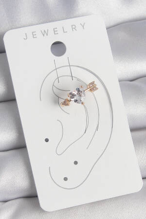 Brass Gold Color Zircon Stone Heart Arrow Pattern Women's Cartilage Earrings - Brand: Ebijuteri - Women's Clothing Wholesale - Globality Store