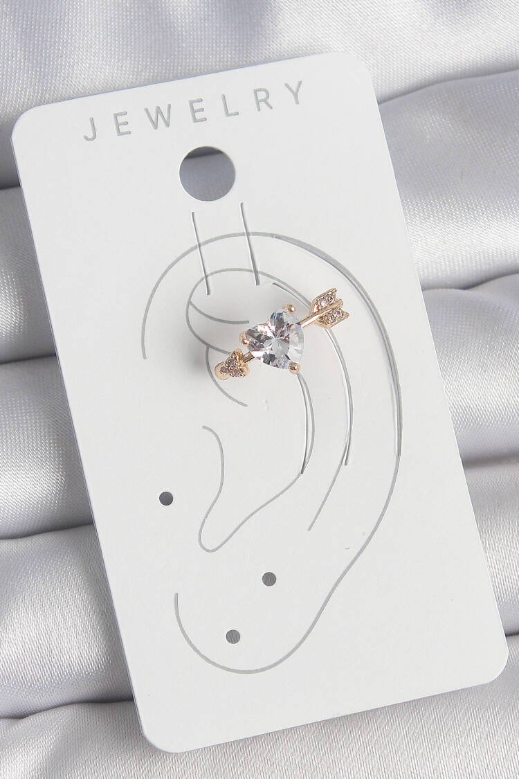 Brass Gold Color Zircon Stone Heart Arrow Pattern Women's Cartilage Earrings