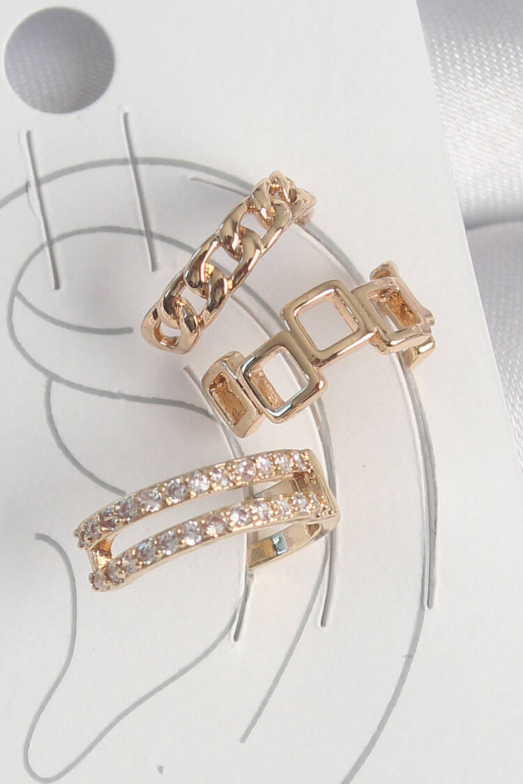 Brass Gold Color Zircon Stone Square Chain Pattern Women's Cartilage Earrings - Brand: Ebijuteri - Women's Clothing Wholesale - Globality Store