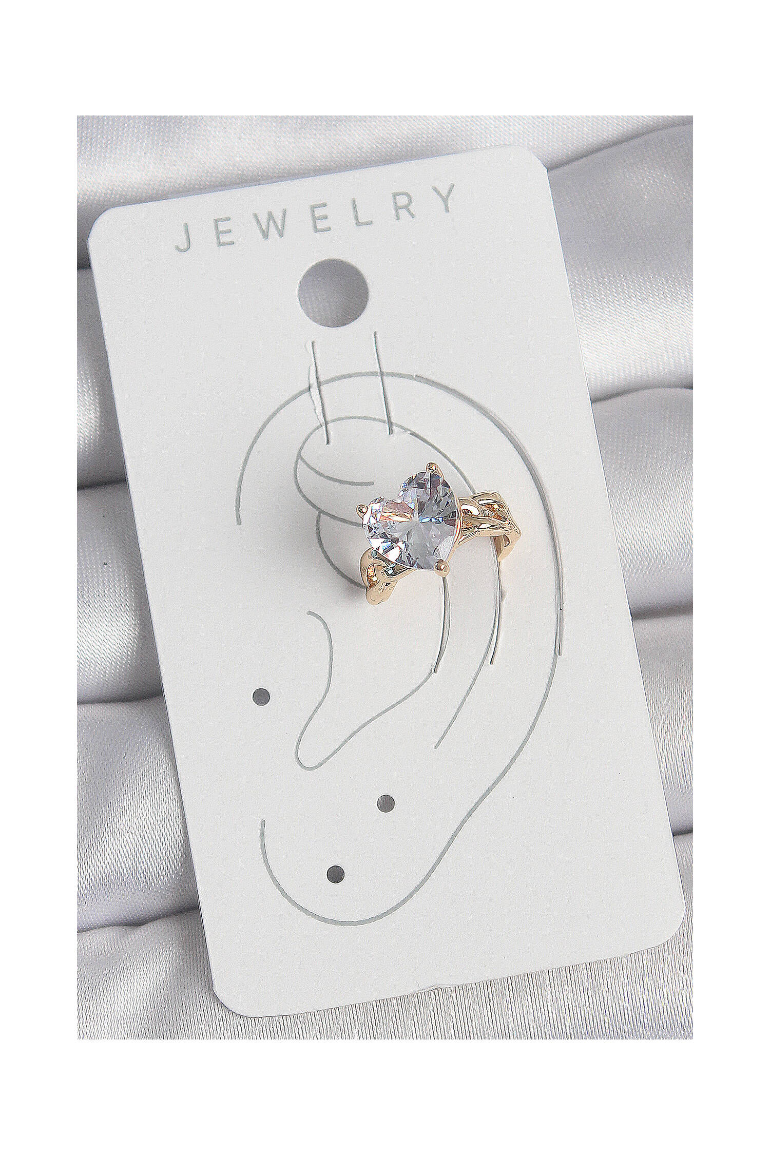 Brass Gold Color Zircon Stone Heart Model Female Cartilage Earrings - Brand: Ebijuteri - Women's Clothing Wholesale - Globality Store