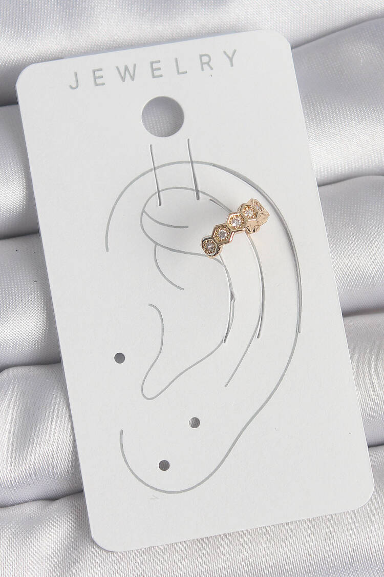 Brass Gold Color Zircon Stone Honeycomb Pattern Women Cartilage Earrings