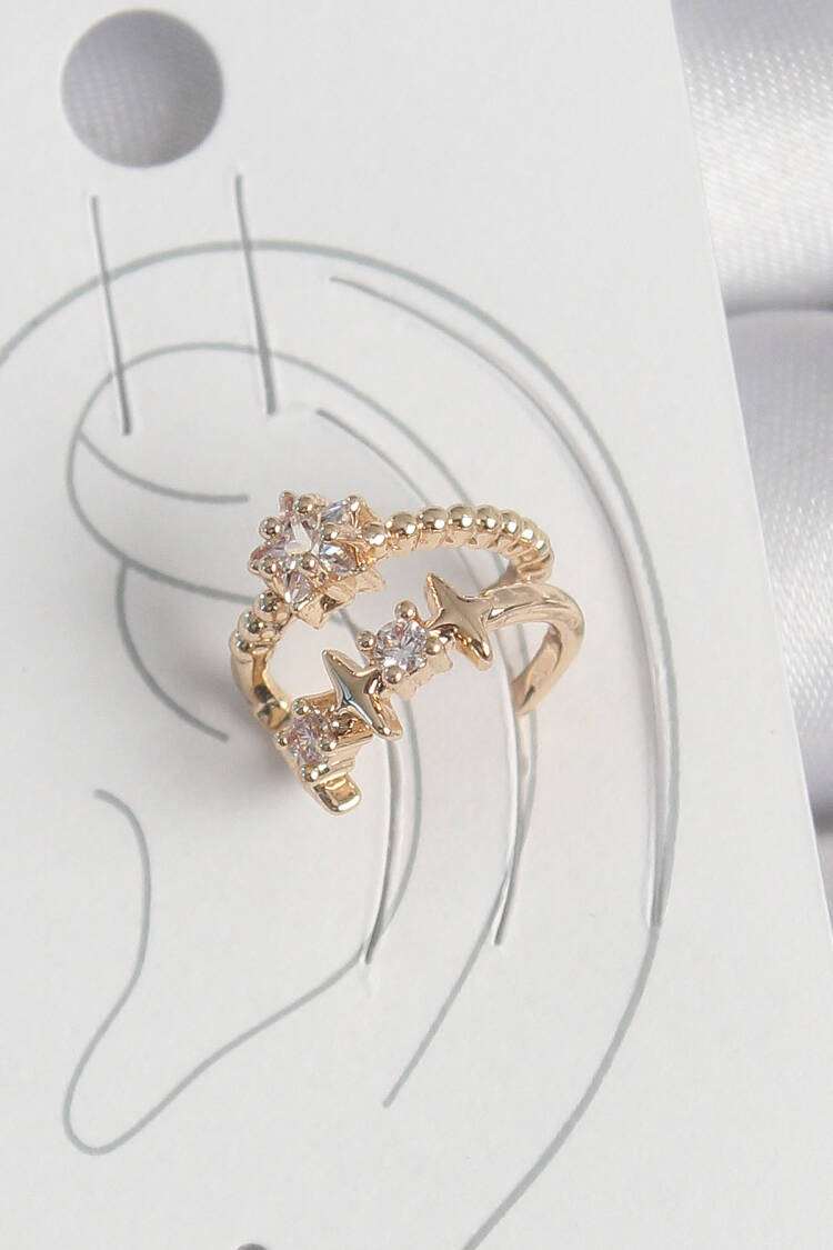 Brass Gold Color Zircon Stone Star Pattern Women's Cartilage Earrings - Brand: Ebijuteri - Women's Clothing Wholesale - Globality Store