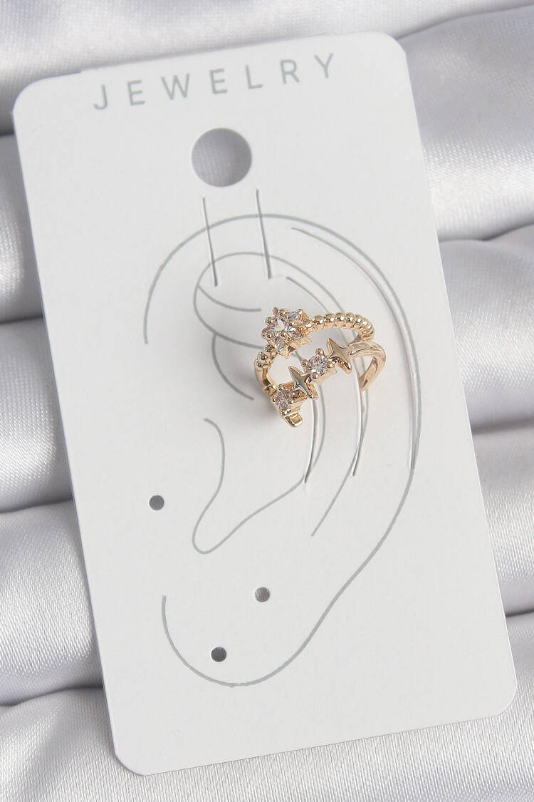 Brass Gold Color Zircon Stone Star Pattern Women's Cartilage Earrings