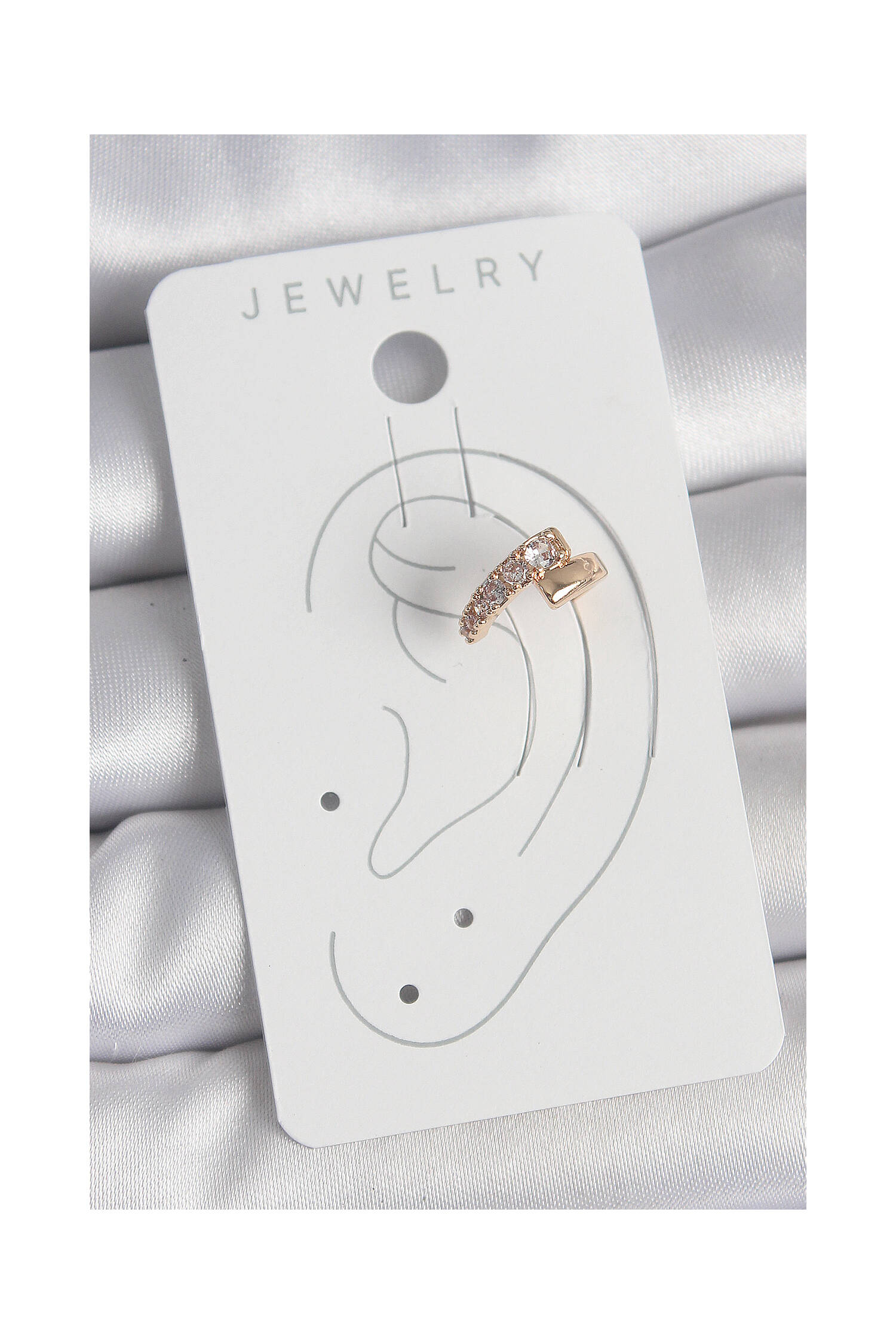 Brass Gold Color Zircon Stone Women's Cartilage Earrings - Brand: Ebijuteri - Women's Clothing Wholesale - Globality Store
