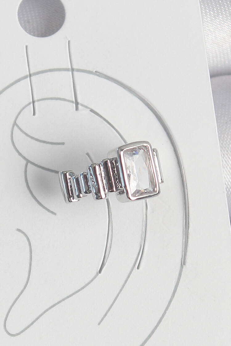 Brass Silver Color Square Zircon Stone Women's Cartilage Model Earrings - Brand: Ebijuteri - Women's Clothing Wholesale - Globality Store