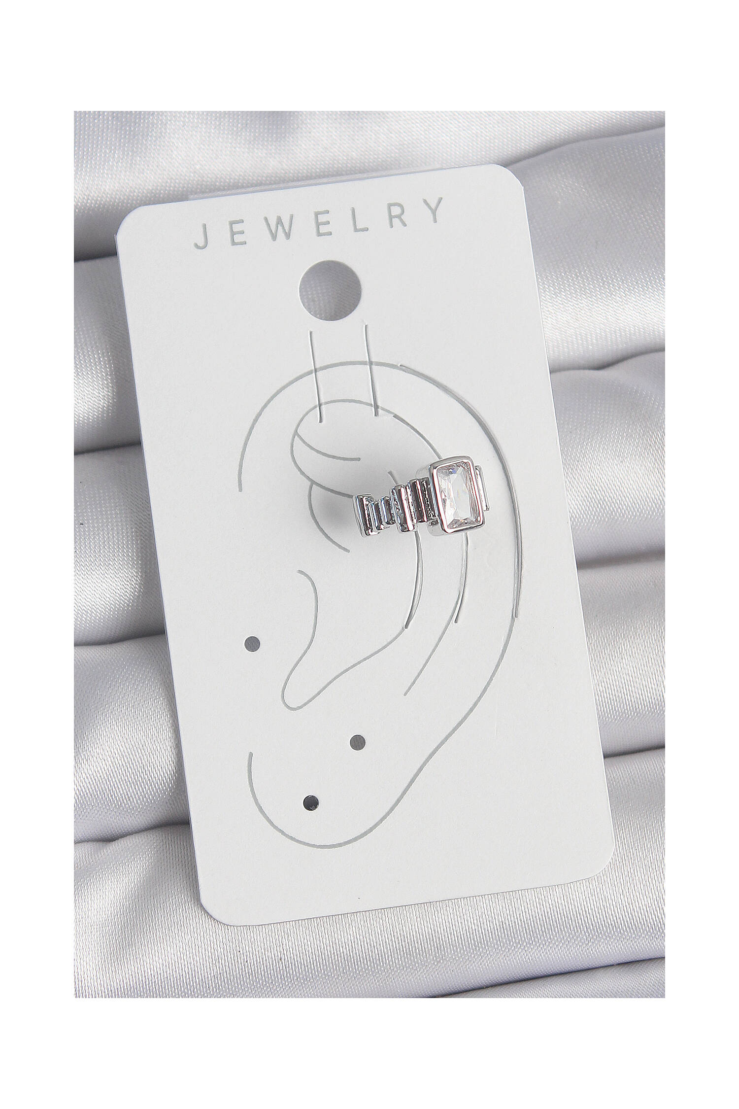 Brass Silver Color Square Zircon Stone Women's Cartilage Model Earrings - Brand: Ebijuteri - Women's Clothing Wholesale - Globality Store